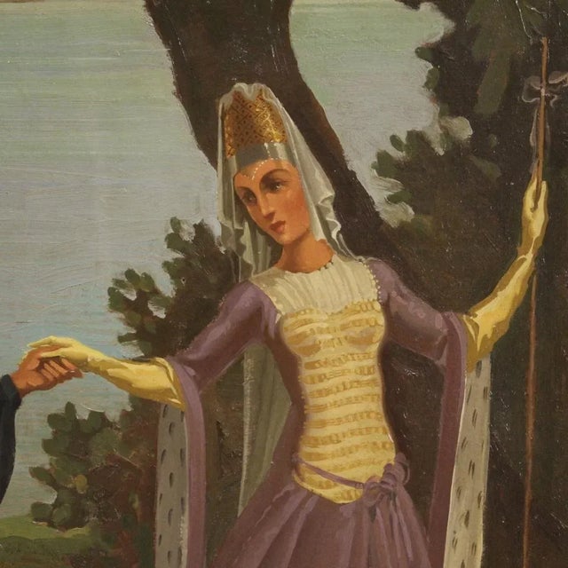 Italian Landscape Painting with Characters, 20th-Century, Oil on Masonite, Framed For Sale - Image 3 of 13