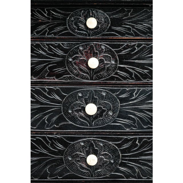 19th Century Hand Carved Wood Miniature Cabinet Chest of Drawers Victorian Jewelry Keepsake Storage For Sale - Image 4 of 17