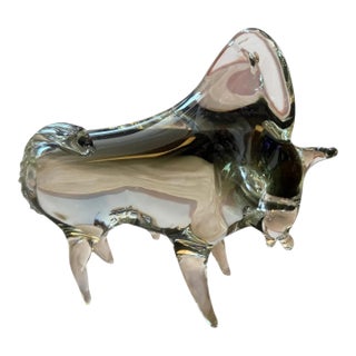 1980s Modern Gray and Black Murano Glass Bull by Vincenzo Nason For Sale