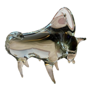 1980s Modern Gray and Black Murano Glass Bull by Vincenzo Nason