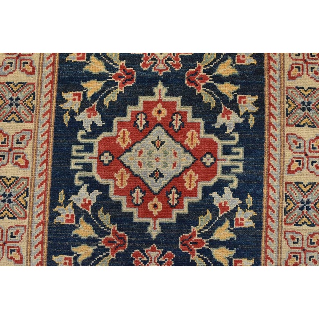 Blue Kazak Runner 2’8” X 9’11” Blue Wool Traditional Hand-Knoted Oriental Rug For Sale - Image 8 of 12