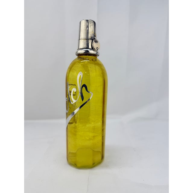 Art Deco Antique Silver Overlay "Scotch" Bottle W/ Locking Mechanism & Shot Glass For Sale - Image 3 of 8