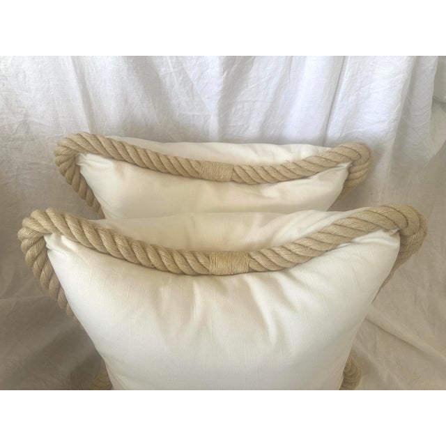 Cream Pair of Large Coastal Rope Down Filled Pillows For Sale - Image 8 of 9