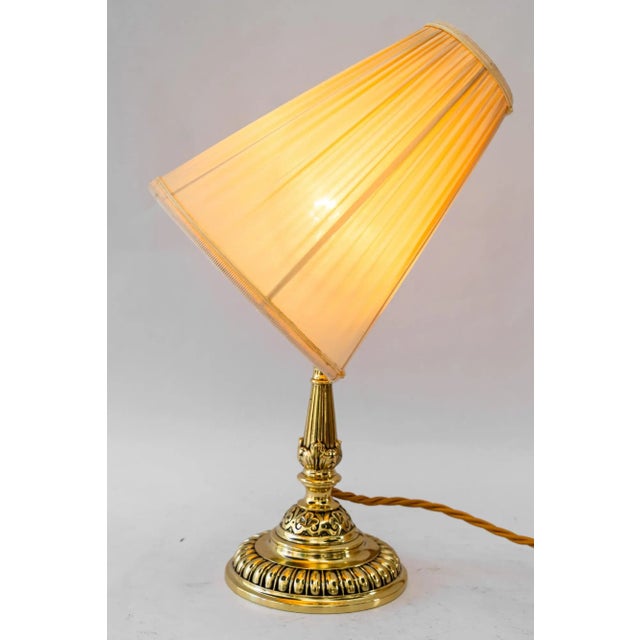 Metal Historistic Brass Table Lamp with Fabric Shade, Vienna, 1890s For Sale - Image 7 of 18
