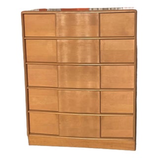 1950s Mid Century Modern Heywood-Wakefield Sculptura 5 Drawer Highboy Tall Dresser For Sale