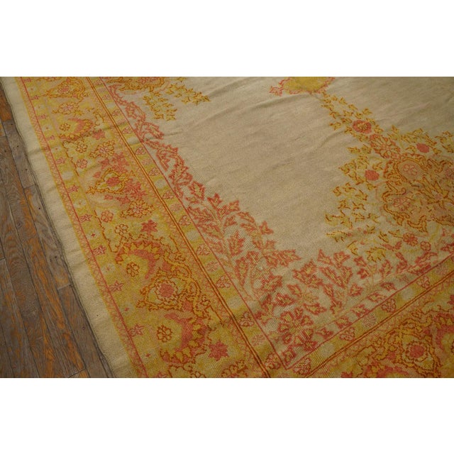 Early 20th Century Stunning Ivory Field Color Intricate Geometric Design Antique Oushak Turkish Rug For Sale - Image 5 of 12