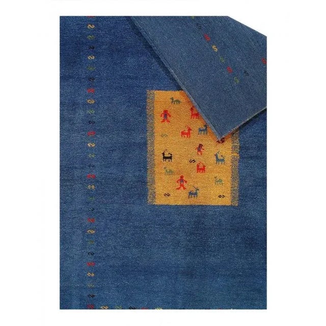Traditional 2020s Pasargad Blue & Gold Gabbeh Design Rug For Sale - Image 3 of 5