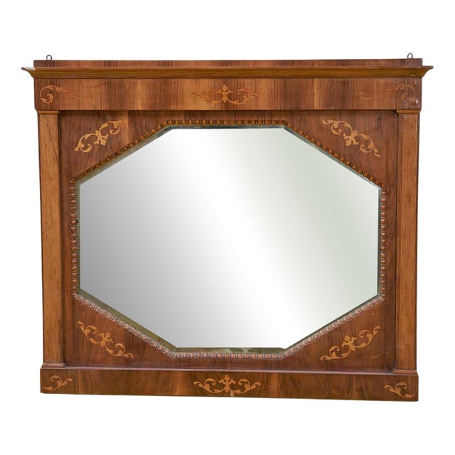 Antique Octagonal Mirror in Inlaid Wood For Sale