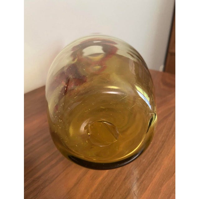 Vintage Applied Red Coil Lemon Yellow 17.5” Vase Pitcher by Joel Philip Myers for Blenko 1968 For Sale - Image 9 of 10