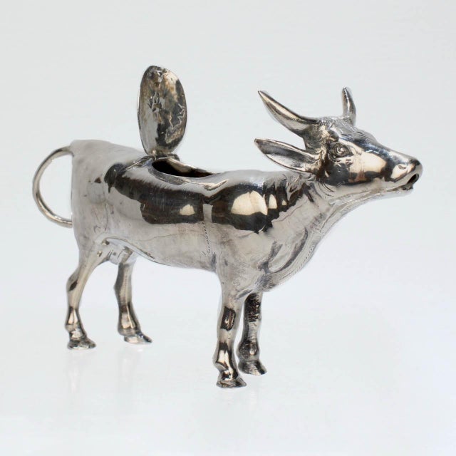 Figural Israel & Son Ltd. Sterling Silver Cow Creamer or Milk Pitcher For Sale - Image 9 of 12