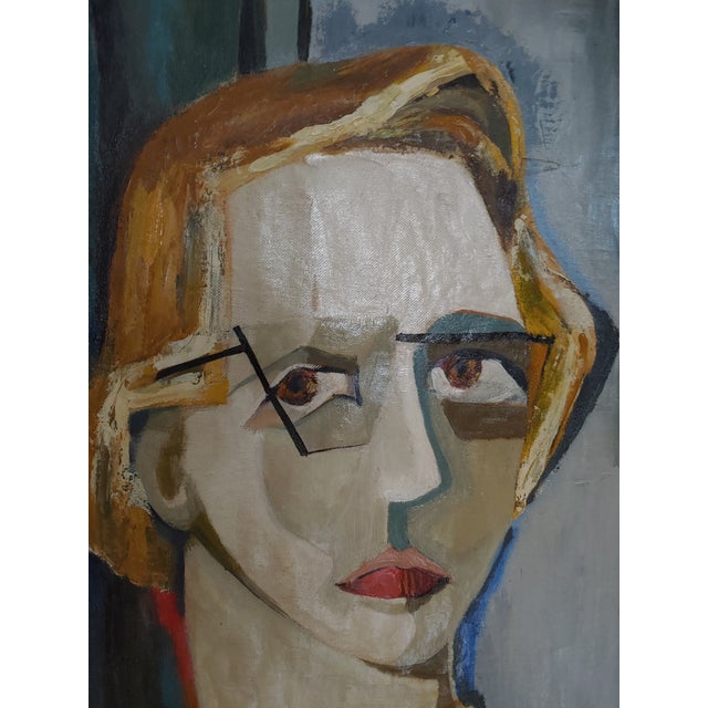 Here's a wonderful Cubist style circa 1950s self portrait by Margot Ammon (1930), former art instructor of Saratoga...