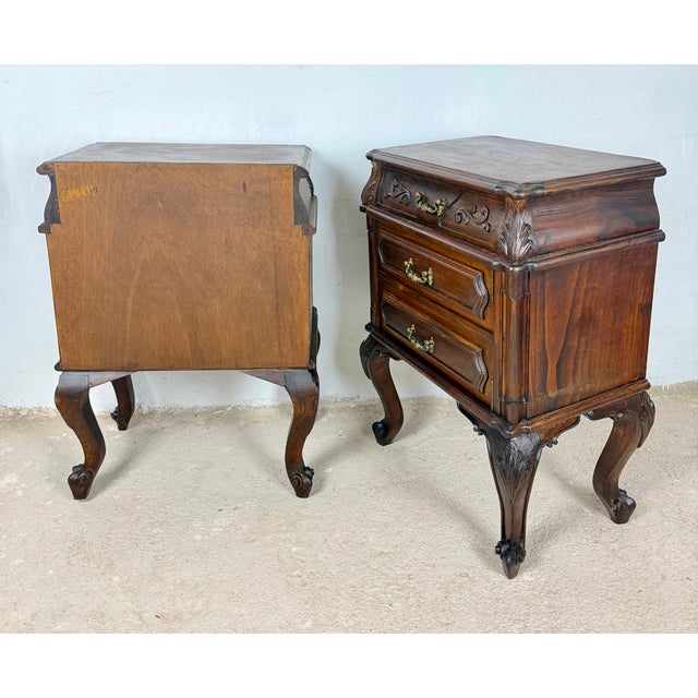 French Louis XV Style Wooden Nightstands, 1940, Set of 2 For Sale - Image 12 of 15