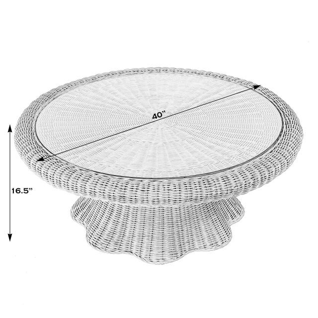 Coastal Flora 40 in. W Round Rattan Scalloped Edge Coffee Table, Natural Rattan For Sale - Image 3 of 6