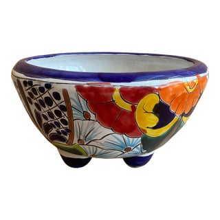 Colorful Mexican Pottery Planter With Feet For Sale