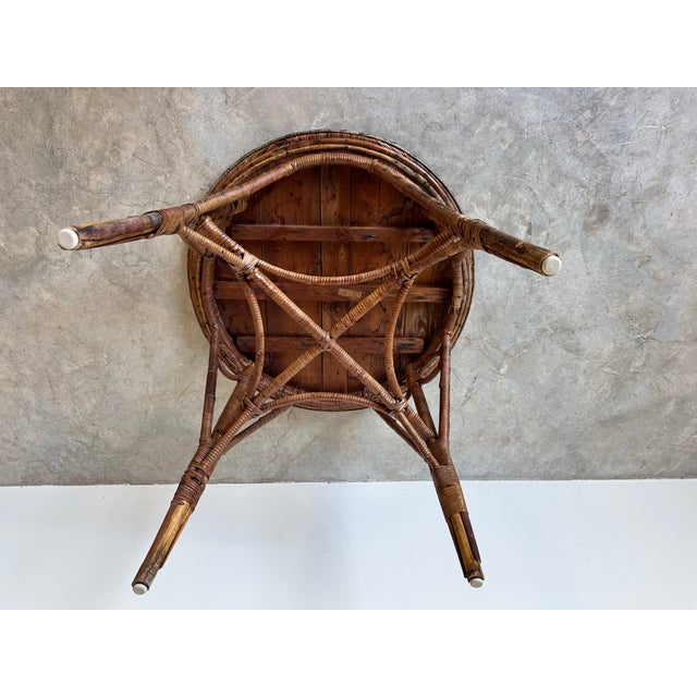 Vintage Boho Chic Bamboo and Rattan Round Accent Table For Sale In Miami - Image 6 of 12