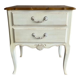 Vintage Ethan Allen Country French Antique White Two Drawer Nightstand For Sale