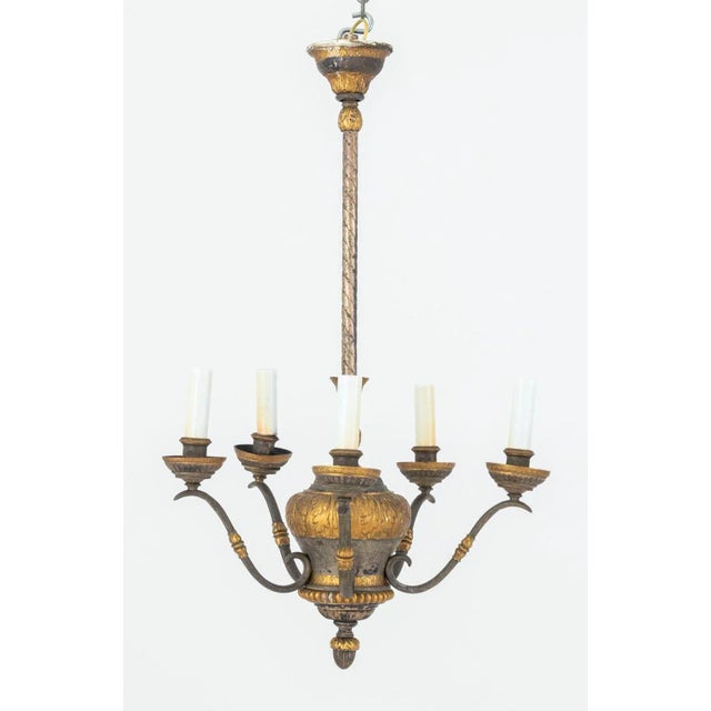 Louis XVI Style Five-Branch Silvered and Gilt Bronze Chandelier. 35.5" H x 22" Diameter. Provenance: From a 225 West 86th...