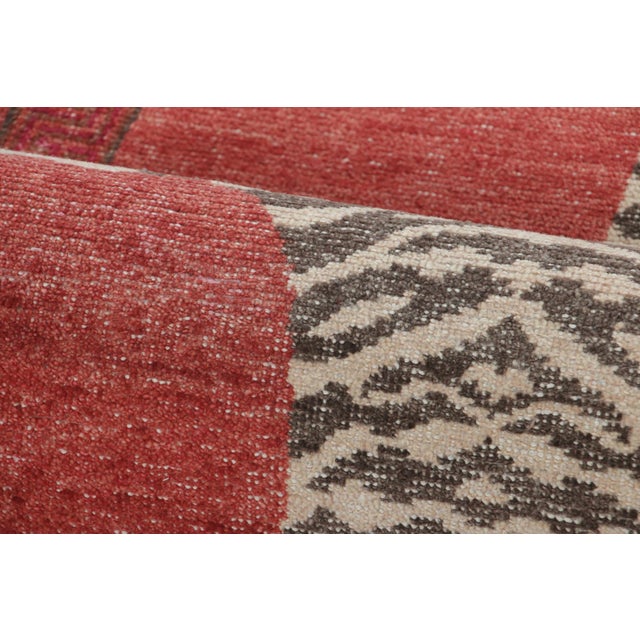 Rug & Kilim’s Distressed Tiger Runner Rug in Red With Beige and Brown Pictorial For Sale In New York - Image 6 of 8