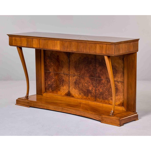 1930s Italian Art Deco Three Drawer Walnut Console With Crotch Veneer For Sale - Image 5 of 12