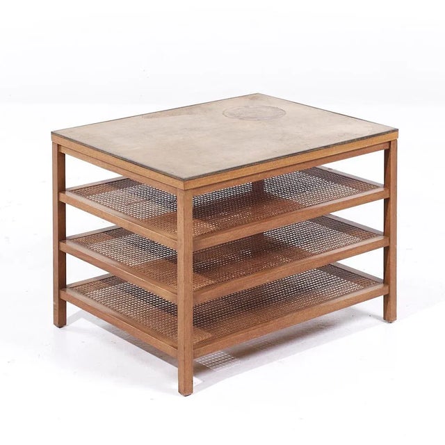 Paul McCobb for Calvin Mid Century Leather, Brass and Bleached Mahogany Magazine Side Table For Sale In Chicago - Image 6 of 10