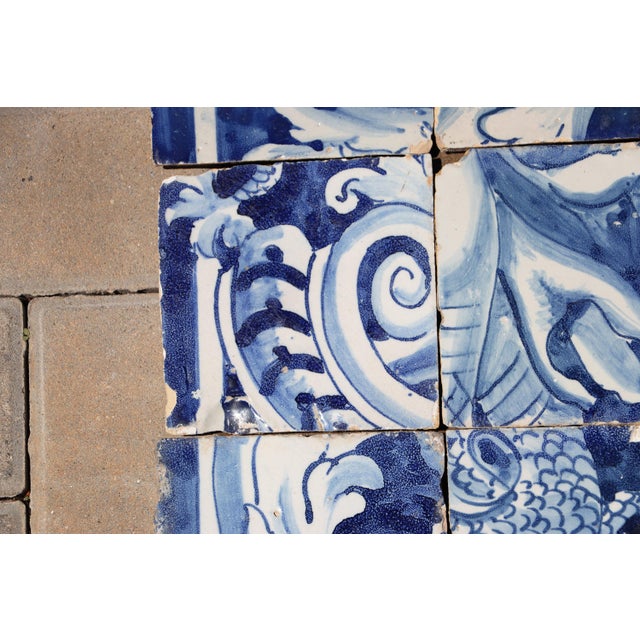 Ceramic 18th Century Antique Hand-Painted Portuguese Set of 6 Tiles With Elaborate Scrollwork Decoration For Sale - Image 7 of 9