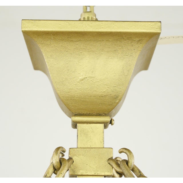 Mid 20th Century Arts & Crafts Figural Stained Glass Rectangular Brass Pendant Light For Sale - Image 12 of 14