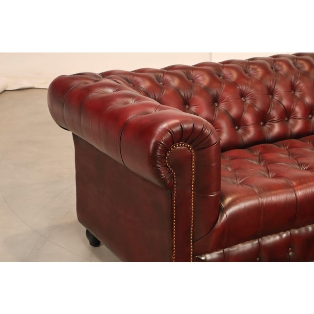 2020s Chesterfield Style Oxford Red Leather Sofa For Sale - Image 5 of 17