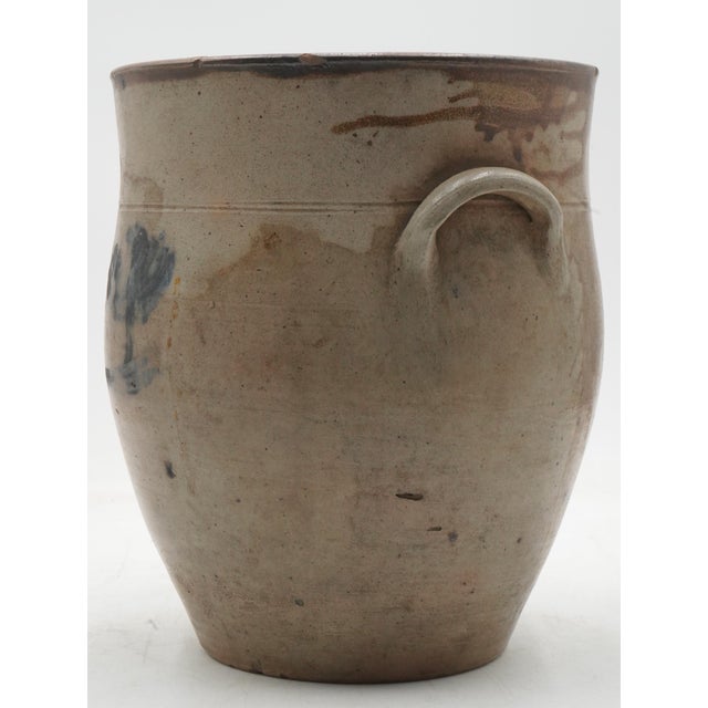 Antique Blue Stoneware Crock Urn W. Handles For Sale - Image 4 of 11