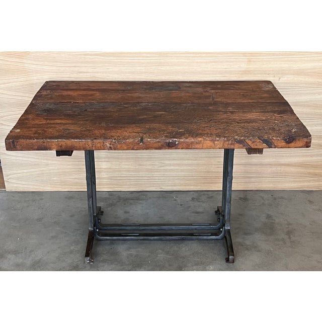 French Solid Cast Iron French Work Table With Wood Top For Sale - Image 4 of 12