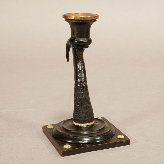 Rustic European Antique Candle Stick With Real Chamois Horn, 19th Century For Sale - Image 3 of 9