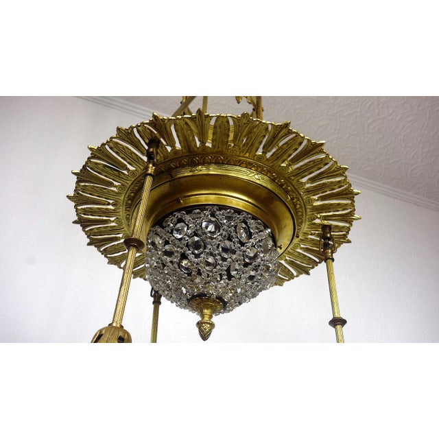 Antique Art Nouveau French Brass and Crystal Chandelier, 1890s For Sale - Image 10 of 13