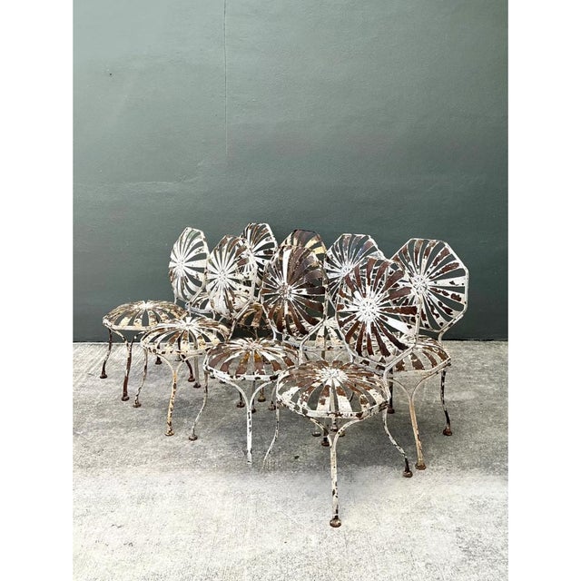 Metal Vintage Francois Carre Sunburst Garden Chairs - Set of Eight For Sale - Image 7 of 12