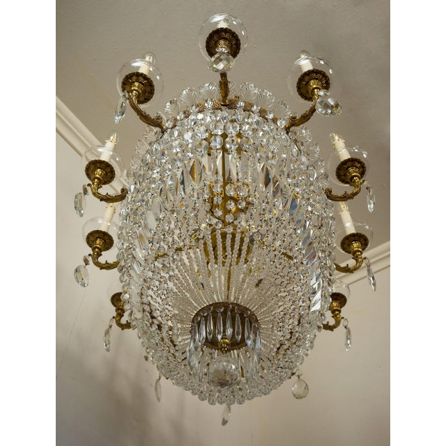 Large Empire Style Oval Crystal 16-Light Hot Air Balloon Chandelier, 1940s For Sale - Image 9 of 18