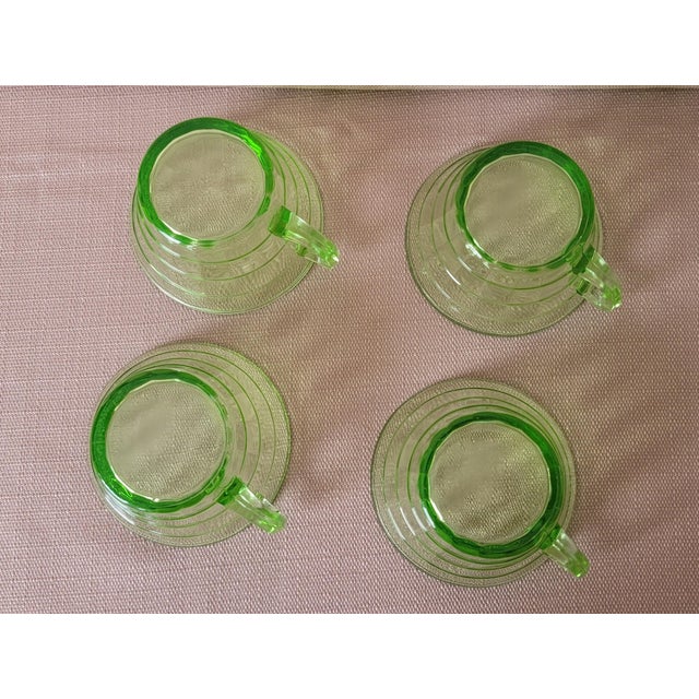 Uranium Glass Set of 4 Green Tea Cups Early 20th Century For Sale - Image 10 of 18