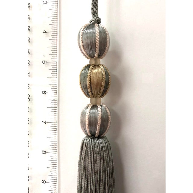 Art Nouveau Pair of Beaded Satin Key Tassels in Bluestone Color For Sale - Image 3 of 13