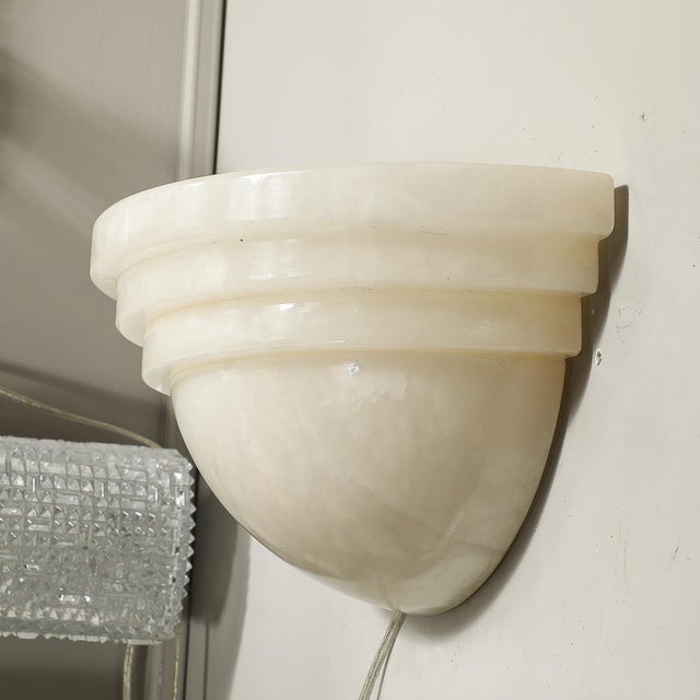 Art Deco Set of Three Art Deco Skyscraper Style Alabaster Sconces For Sale - Image 3 of 12