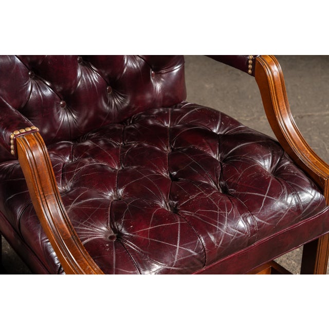 Late 20th Century Pair of Tufted Leather Square-Back Dining Chairs in Oxblood For Sale - Image 14 of 17