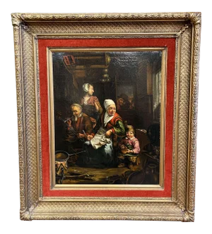 19th Century Dutch Oil on Canvas Painting in Carved Gilt Frame After D. Teniers