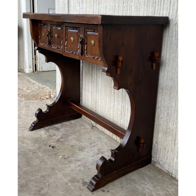 Early 20th Century Spanish Colonial Narrow Console Table with Two Drawers with Iron Hardware For Sale - Image 18 of 18