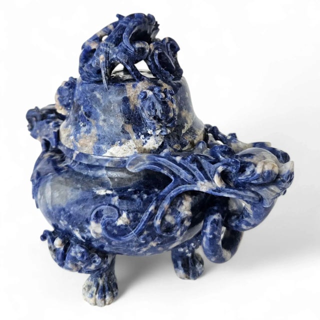 Extremely Rare Early 20th Century Hand-Carved Lapis Lazuli Chinese Dragon Censer For Sale - Image 10 of 12