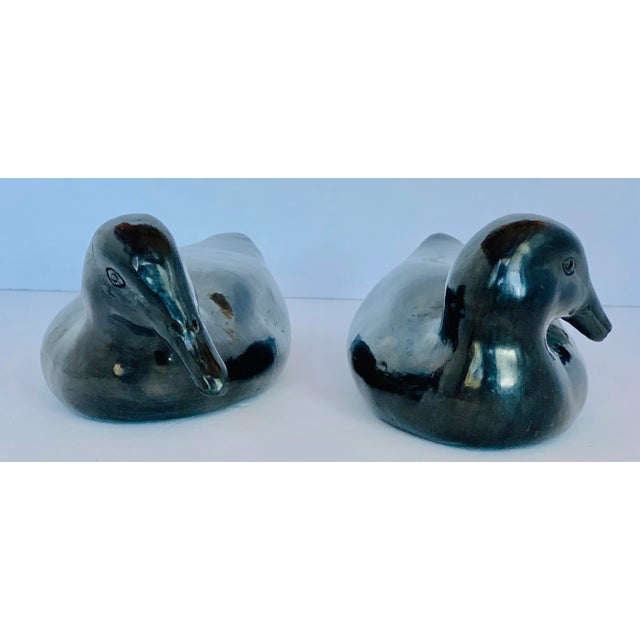 Vintage Oaxaca, Mexico Black Pottery Ducks, Artist Signed by Doña Rosa, Coyotepec- A Pair For Sale - Image 10 of 12