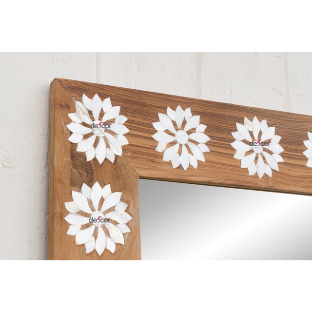 Brown Natural Teak Mother of Pearl Blossom Mirror For Sale - Image 8 of 12