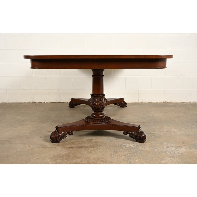 Baker Furniture Regency Banded Mahogany Double Pedestal Extension Dining Table, Newly Refinished For Sale - Image 13 of 15