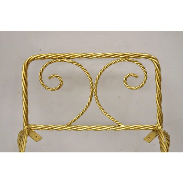 Italian Hollywood Regency Gold Gilt Iron Rope Tassel Form Vanity Bench Chair For Sale - Image 4 of 12
