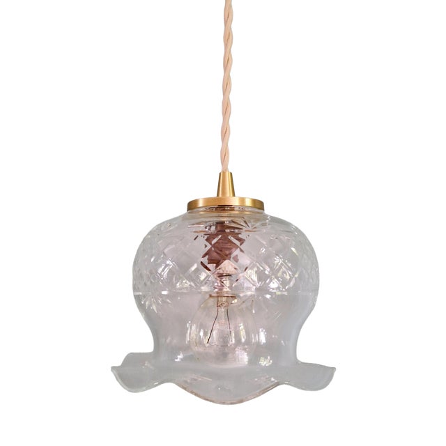 Scalloped Clear Crystal Pendant Light, 1890s For Sale