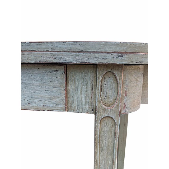 Mid 20th Century Vintage Swedish Gustavian Style Distressed Green Demi Lune Table For Sale - Image 5 of 17