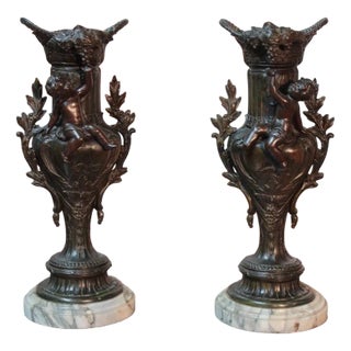 Antique Cassolettes in Brown, Set of 2 For Sale