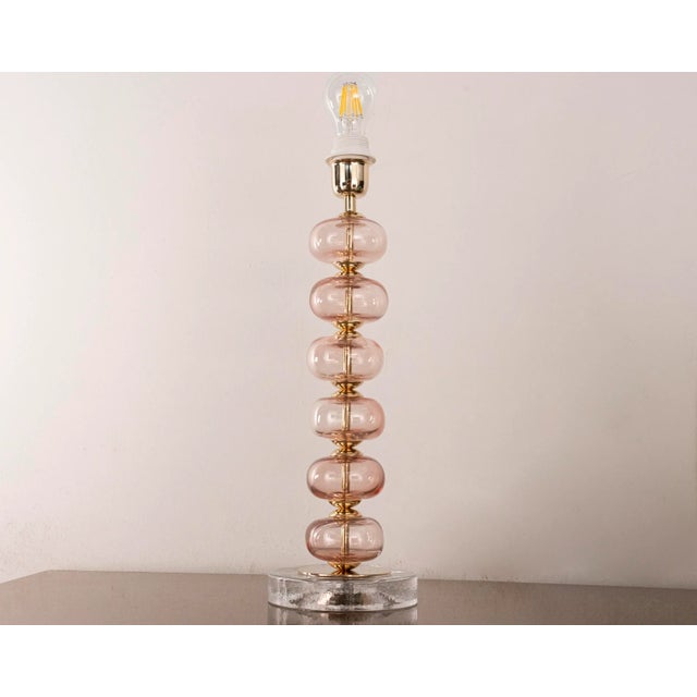Clear Murano Glass Table Lamp with Pink Balls, Italy For Sale - Image 4 of 11