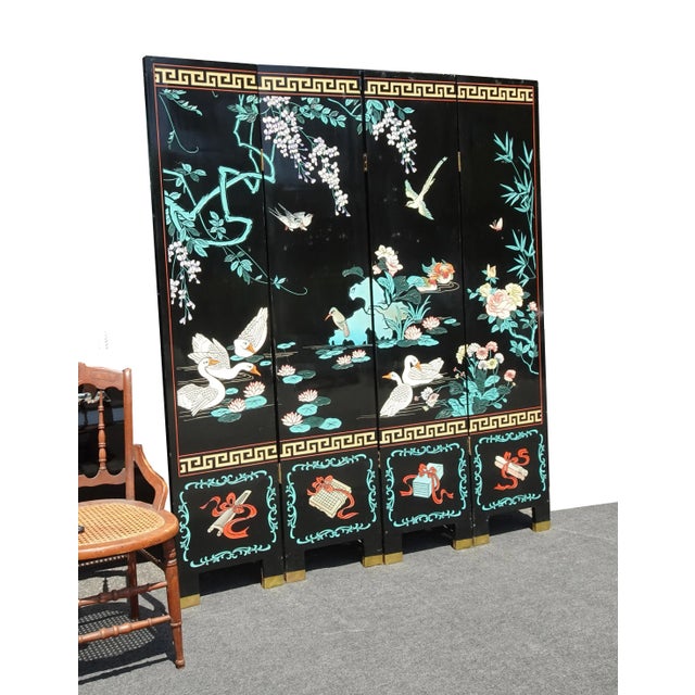 Gorgeous Asian Screen in Good Vintage Condition. Solid and Firm. There is wear that is usual for its age. Please see the...