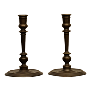Classically Designed Turned Solid Brass Candlesticks - A Pair